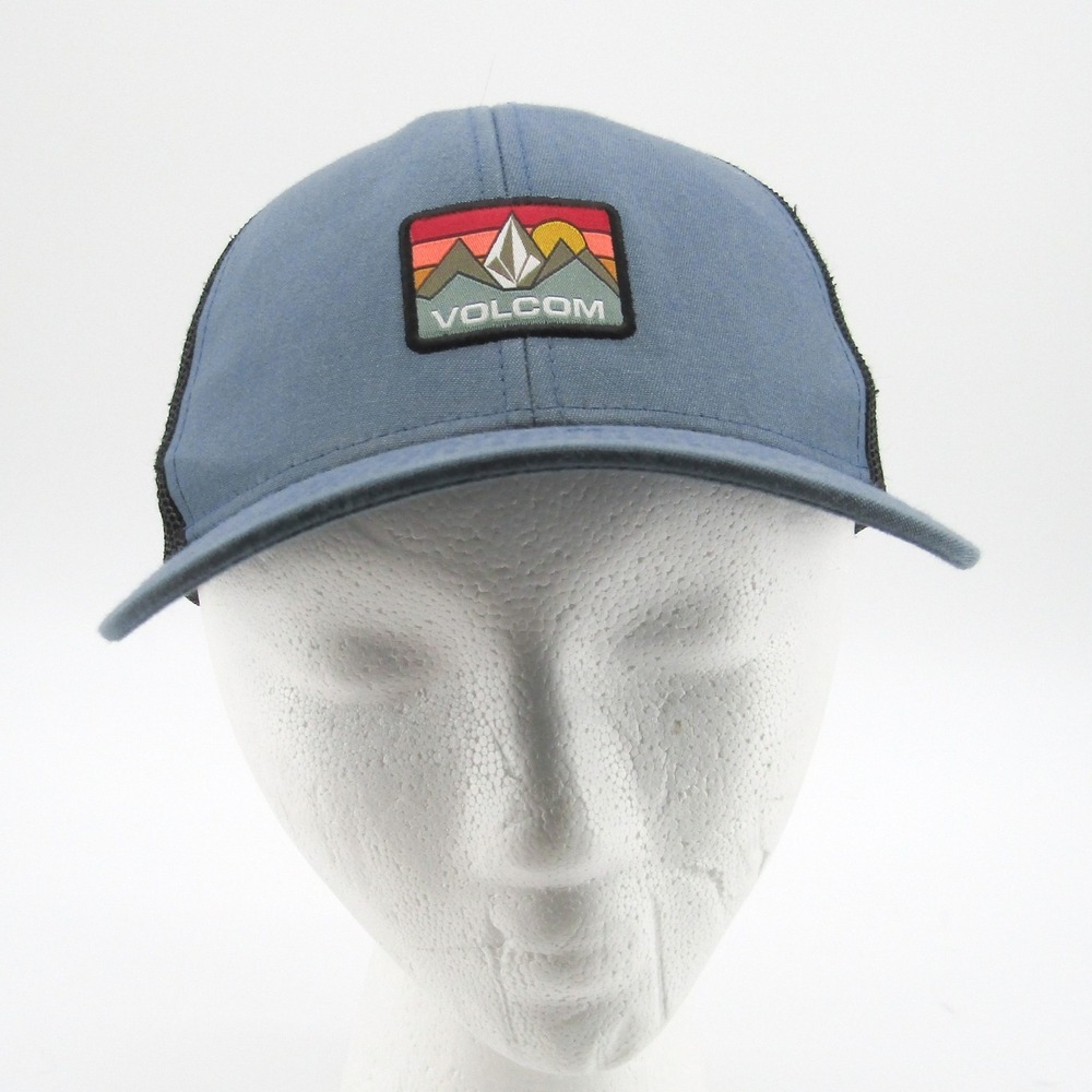 Volcom Mens Trucker Hat Blue Mesh Snapback Mountains Logo Adjustable O S